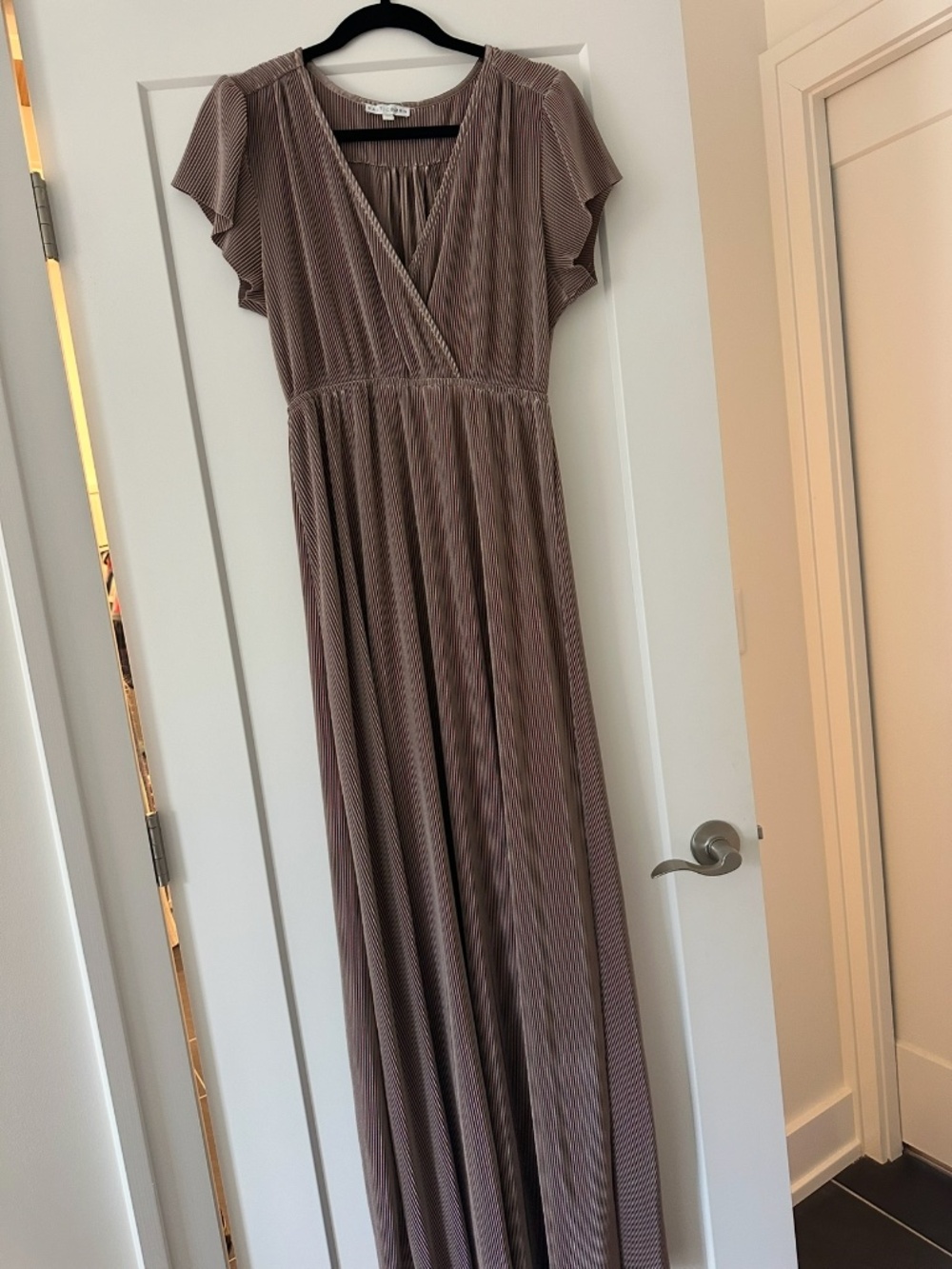Athena Pleated Maxi Dress in Tan